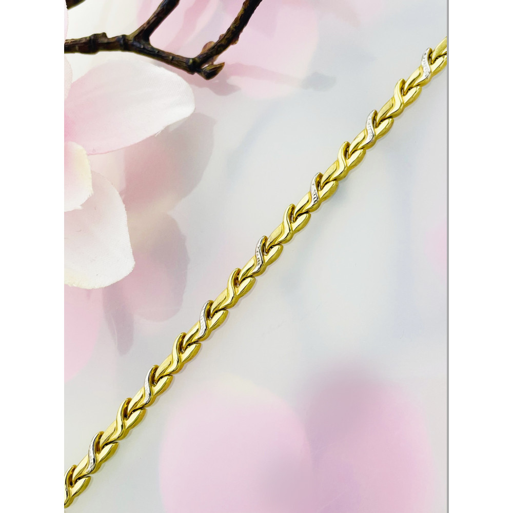 Złota bransoletka polerowana bikolor listki