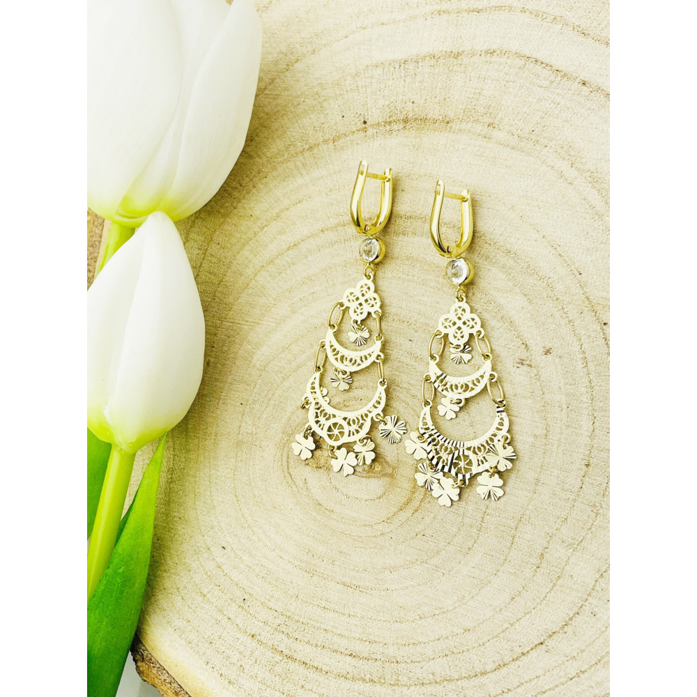 Kleeblatt Gold Ohrringe mit Zirkonia Ohrhänger Ohrstecker Ohrschmuck Paar Gelbgold 585er 14KT