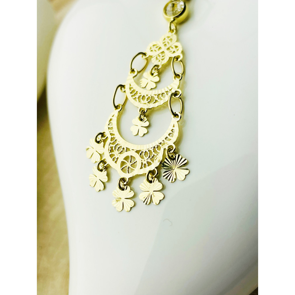 Kleeblatt Gold Ohrringe mit Zirkonia Ohrhänger Ohrstecker Ohrschmuck Paar Gelbgold 585er 14KT