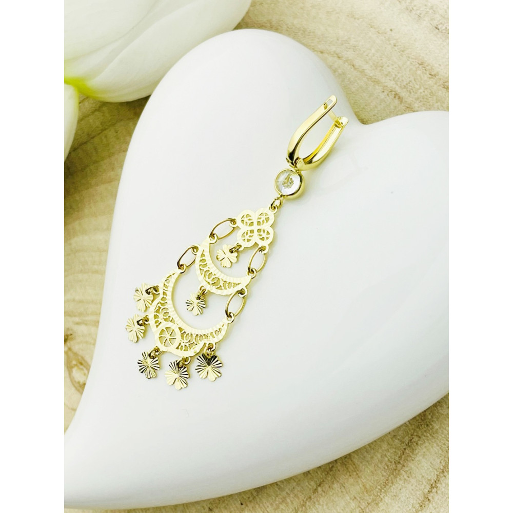 Kleeblatt Gold Ohrringe mit Zirkonia Ohrhänger Ohrstecker Ohrschmuck Paar Gelbgold 585er 14KT