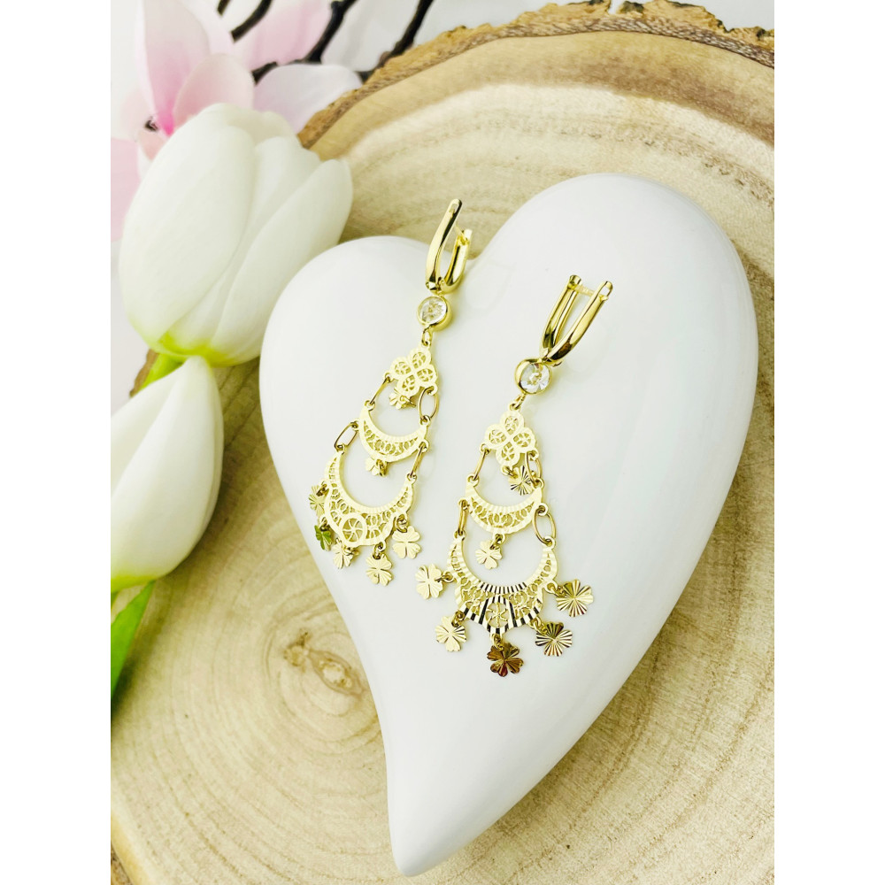 Kleeblatt Gold Ohrringe mit Zirkonia Ohrhänger Ohrstecker Ohrschmuck Paar Gelbgold 585er 14KT