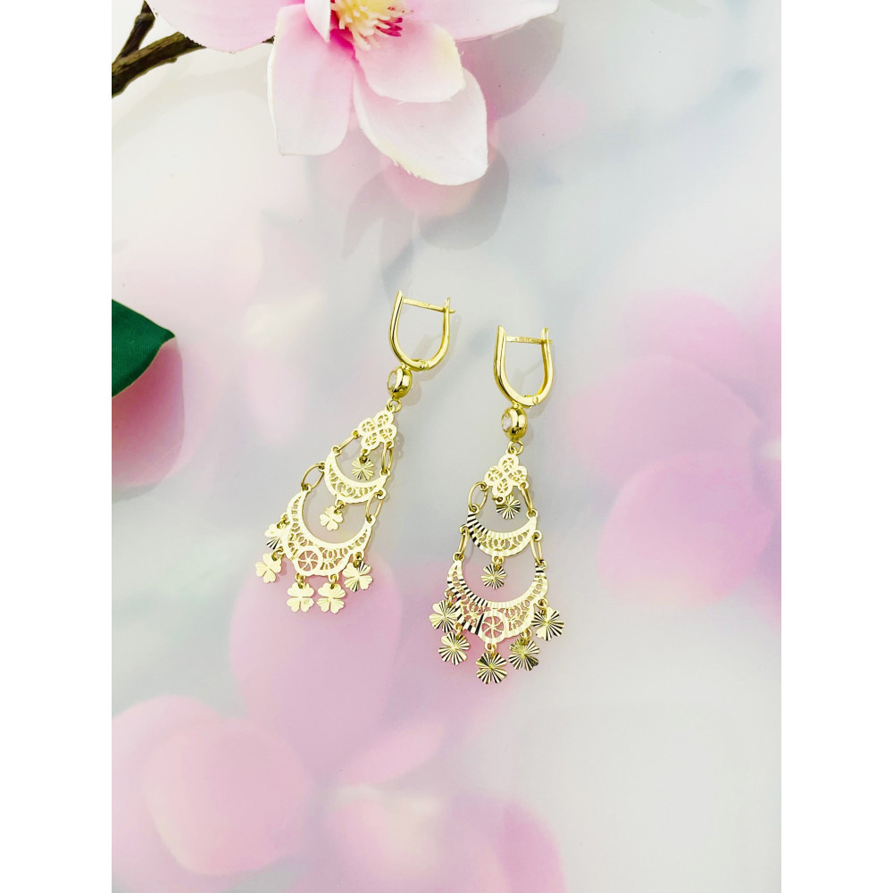 Kleeblatt Gold Ohrringe mit Zirkonia Ohrhänger Ohrstecker Ohrschmuck Paar Gelbgold 585er 14KT