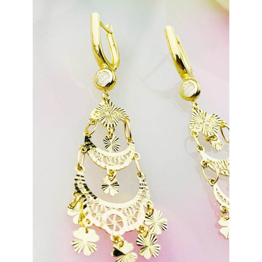 Kleeblatt Gold Ohrringe mit Zirkonia Ohrhänger Ohrstecker Ohrschmuck Paar Gelbgold 585er 14KT