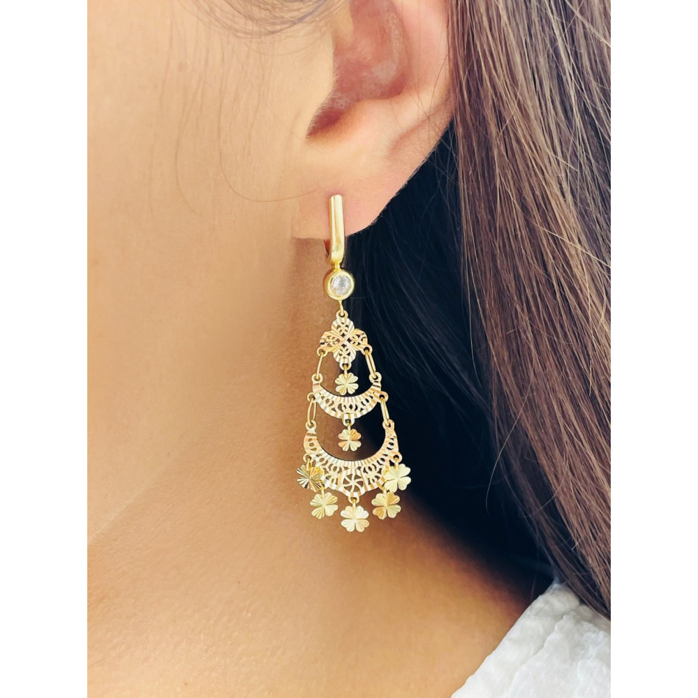 Kleeblatt Gold Ohrringe mit Zirkonia Ohrhänger Ohrstecker Ohrschmuck Paar Gelbgold 585er 14KT