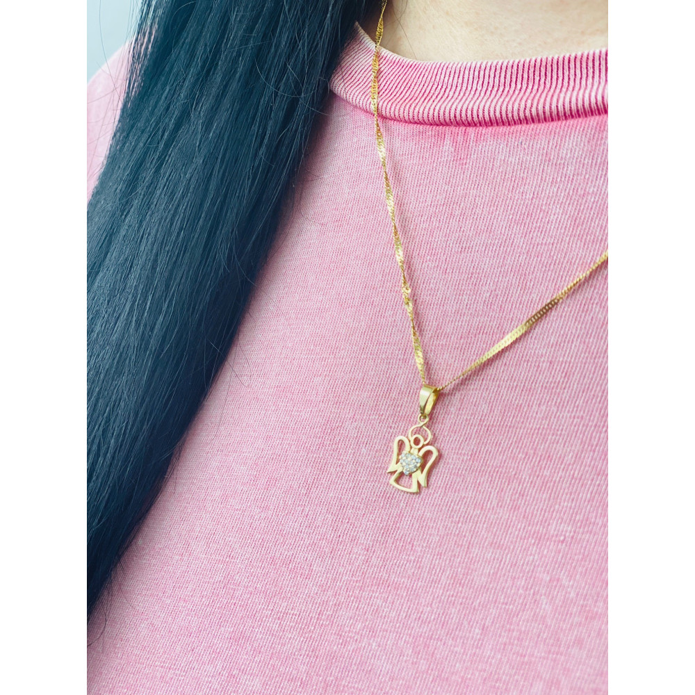 Złoty wisiorek zawieszka anioł z cyrkoniami