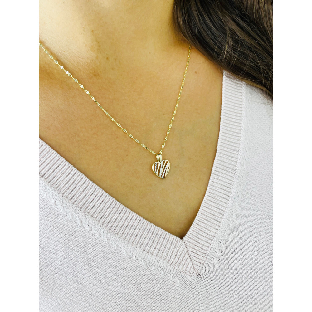 Złoty wisiorek zawieszka serce serduszko bikolor z cyrkoniami ażurowe