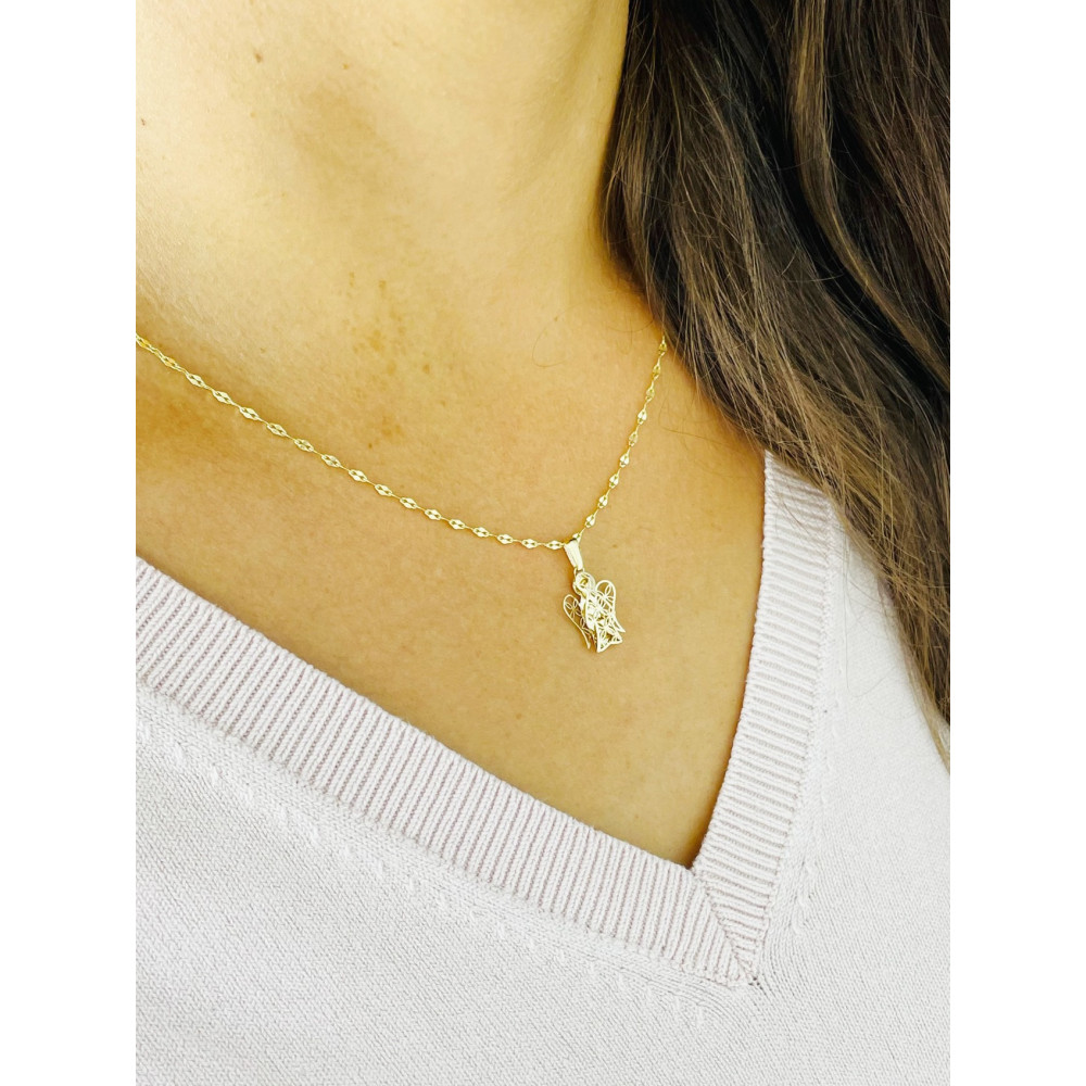 Złoty Medalik Zawieszka ażurowy Aniołek Chrzest Komunia