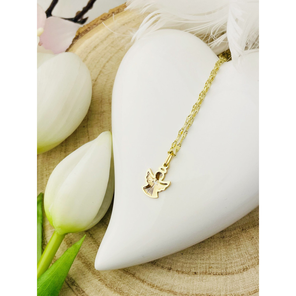 Złoty Medalik Zawieszka Aniołek z Krzyżykiem Chrzest Komunia