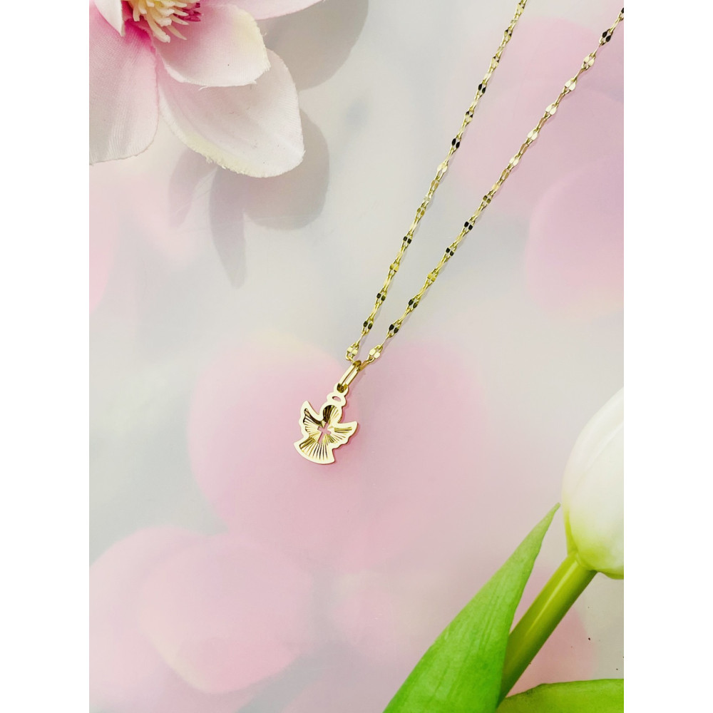 Złoty Medalik Zawieszka Aniołek z Krzyżykiem Chrzest Komunia