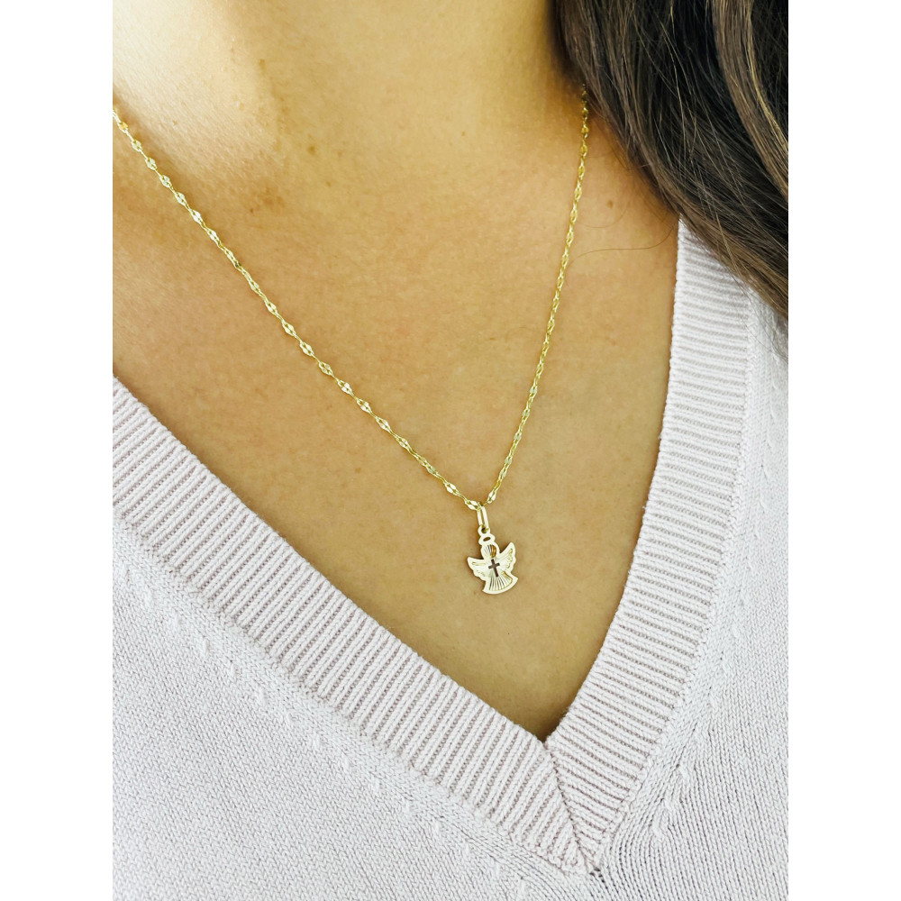 Złoty Medalik Zawieszka Aniołek z Krzyżykiem Chrzest Komunia