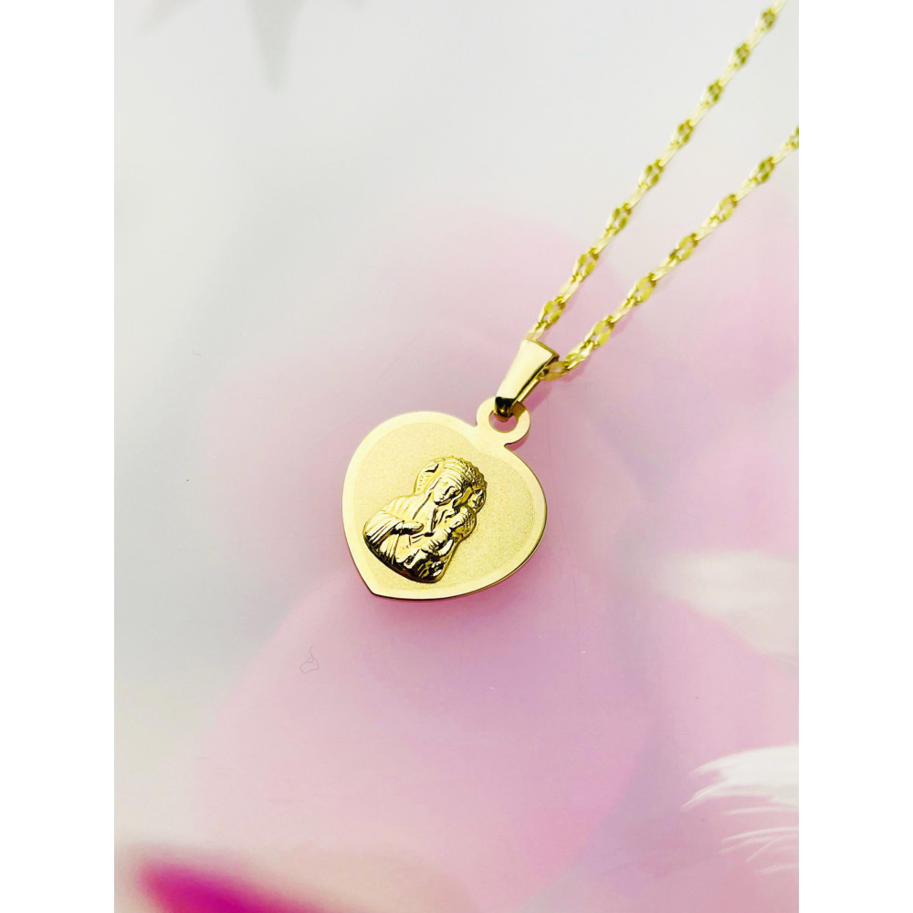 Złoty Medalik Zawieszka serce Matka Boska Częstochowska Chrzest Komunia