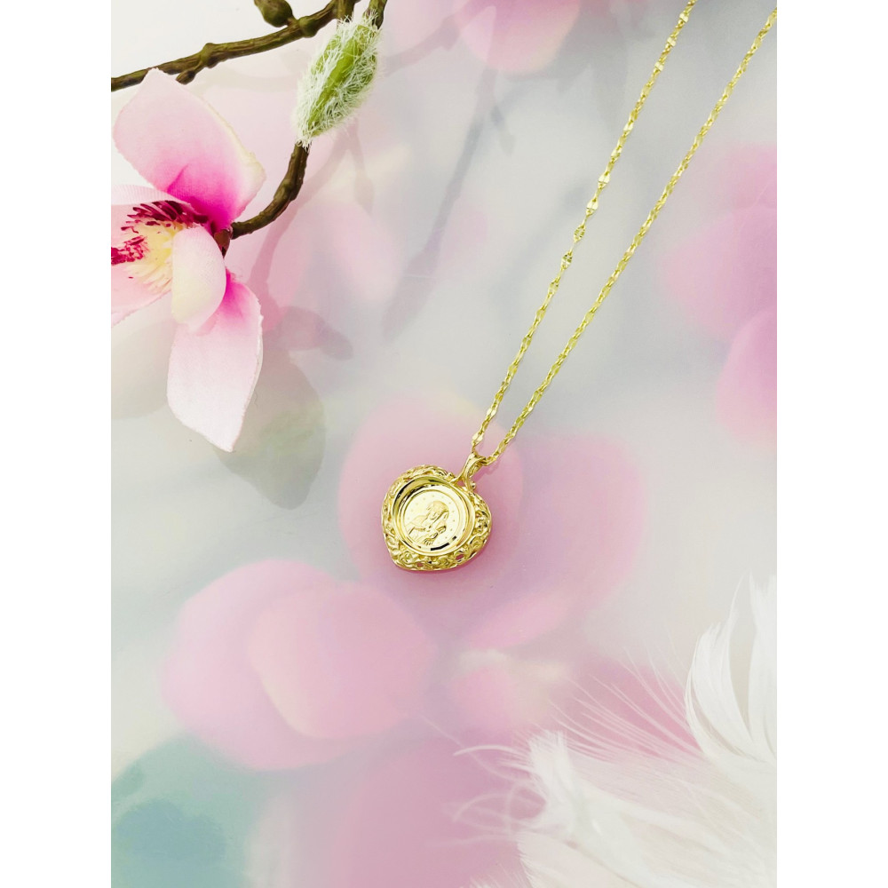 Złoty Medalik Zawieszka zdobione serce Matka Boska Częstochowska Chrzest Komunia