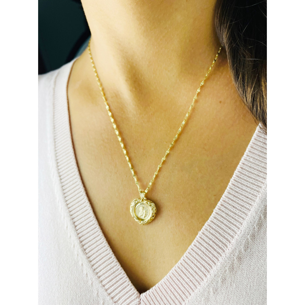 Złoty Medalik Zawieszka zdobione serce Matka Boska Częstochowska Chrzest Komunia