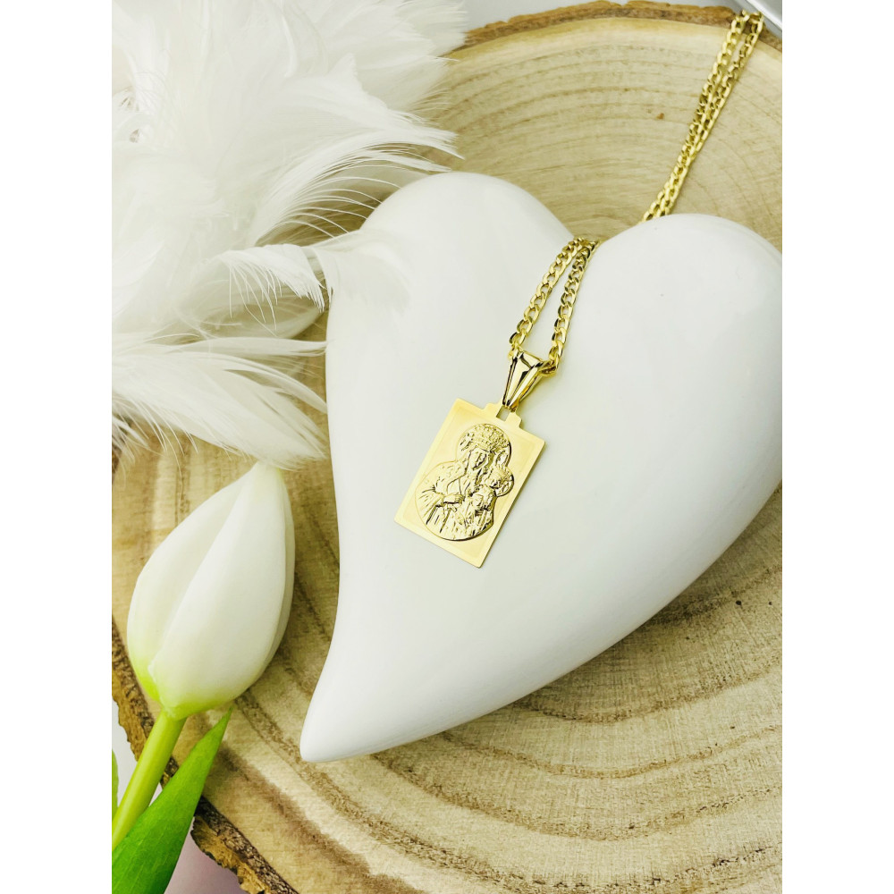 Złoty Medalik Zawieszka Matka Boska Częstochowska Chrzest Komunia