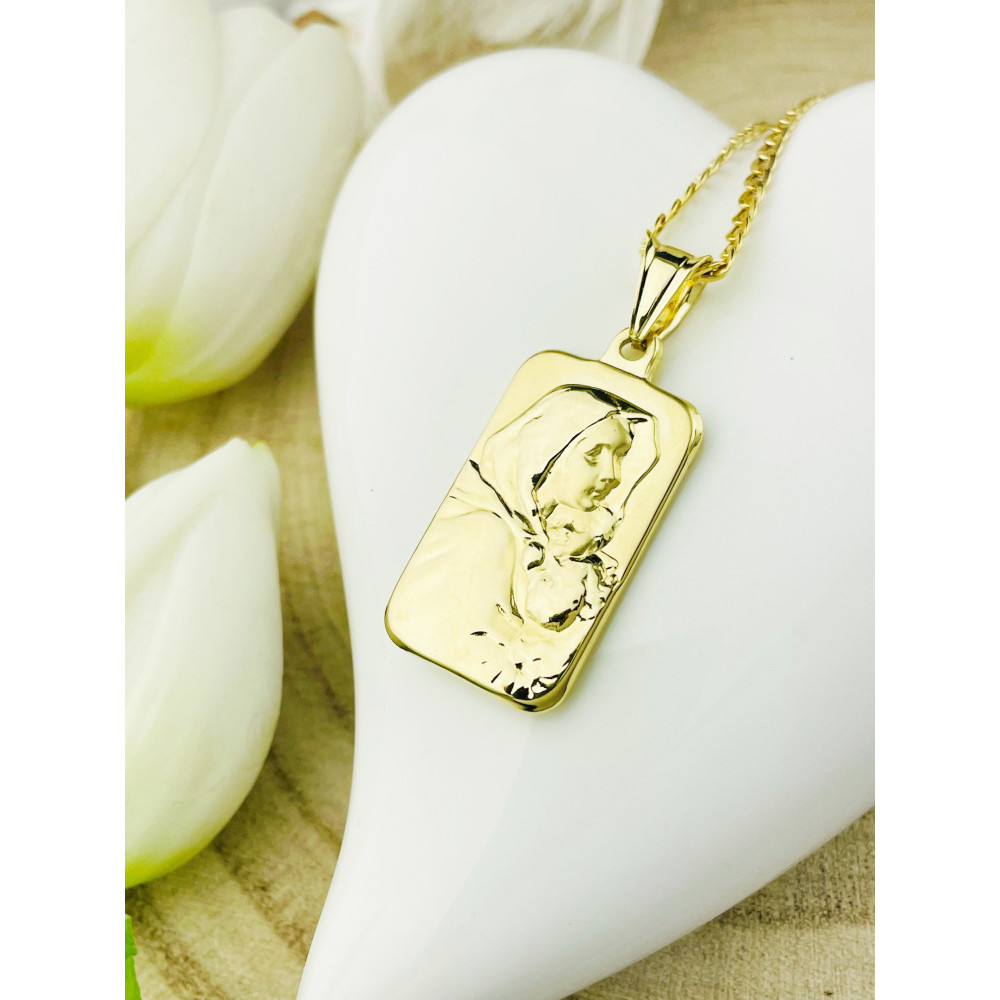 Złoty Medalik Zawieszka Matka Boska z Dzieciątkiem Jezus