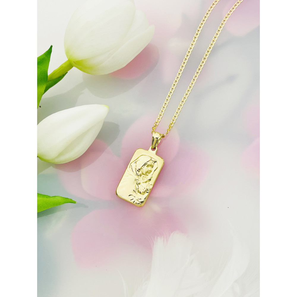 Złoty Medalik Zawieszka Matka Boska z Dzieciątkiem Jezus