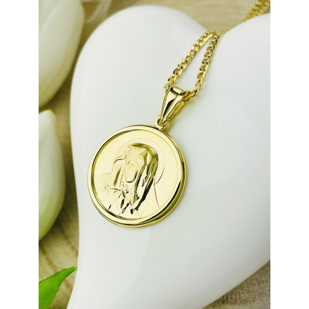 Złoty Medalik Zawieszka Matka Boska Chrzest Komunia