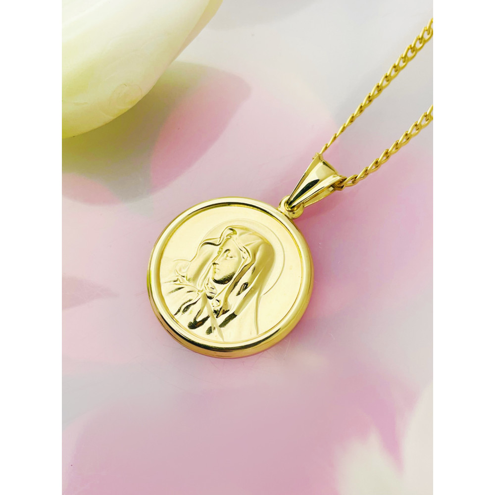 Złoty Medalik Zawieszka Matka Boska Chrzest Komunia