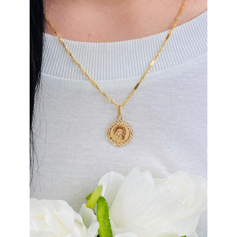 Złoty Medalik Zawieszka Matka Boska z Dzieciątkiem Jezus