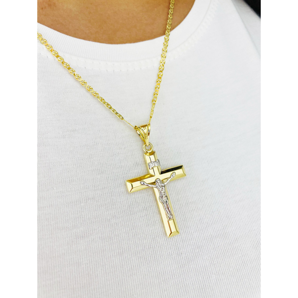 Goldanhänger Kettenanhänger Kreuz Jesus Christus Goldkreuz Bicolor Gelbgold 585er 14KT