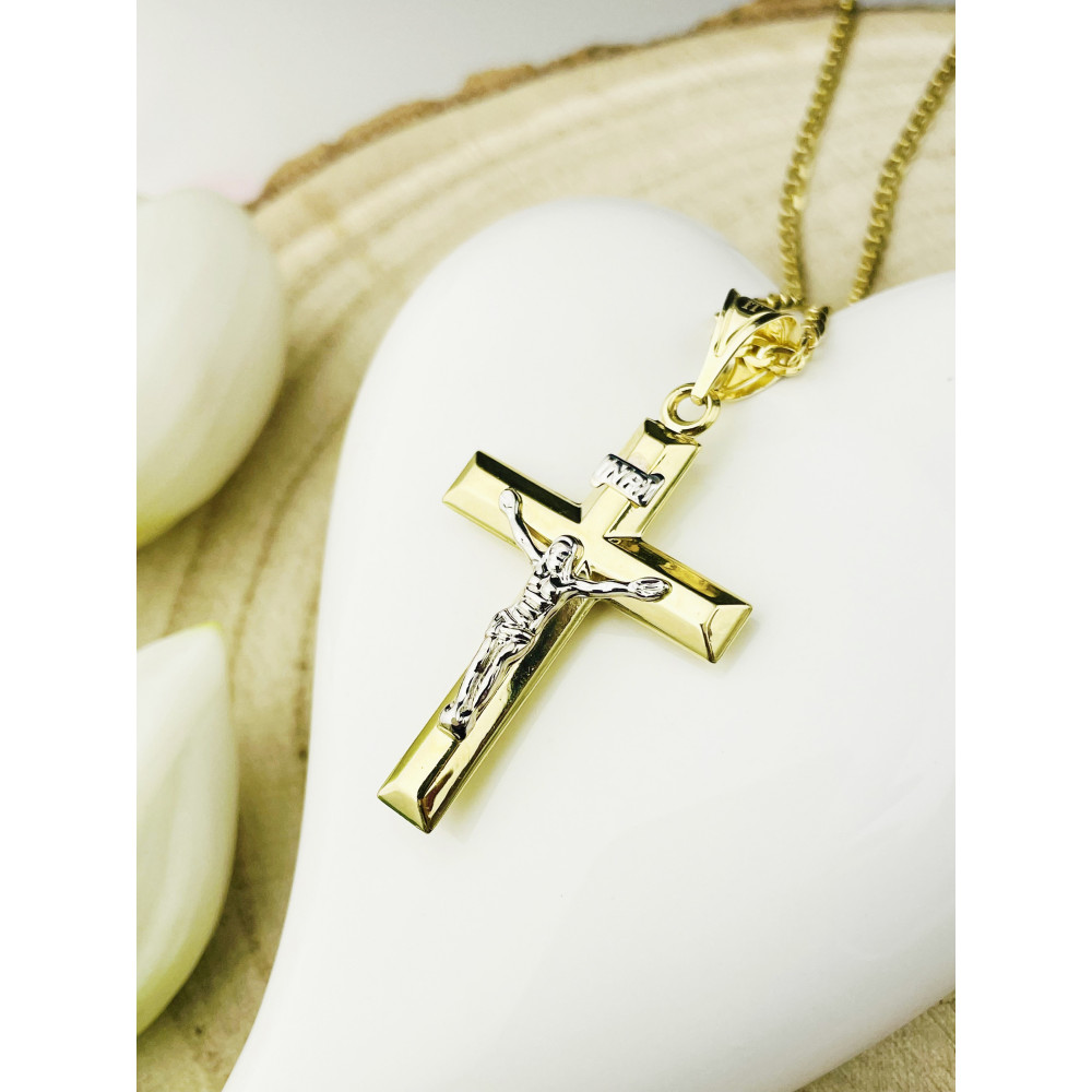 Goldanhänger Kettenanhänger Kreuz Jesus Christus Goldkreuz Bicolor Gelbgold 585er 14KT