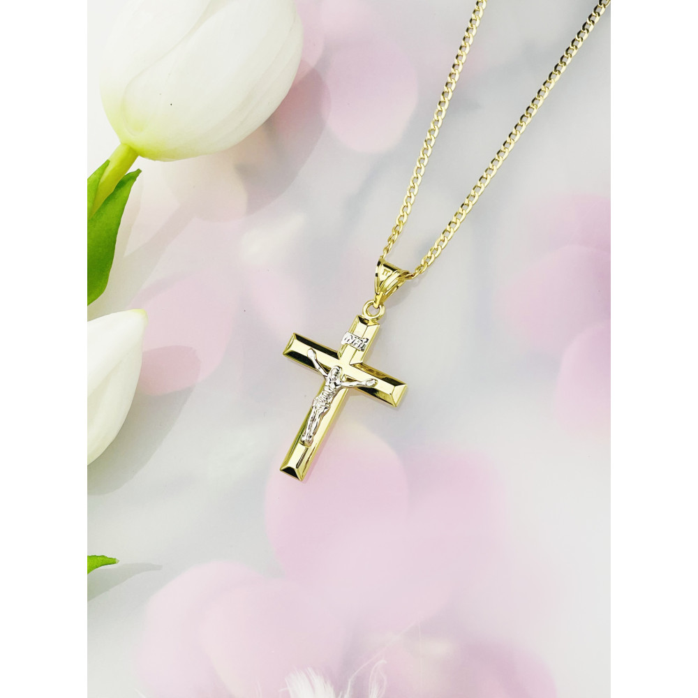 Goldanhänger Kettenanhänger Kreuz Jesus Christus Goldkreuz Bicolor Gelbgold 585er 14KT