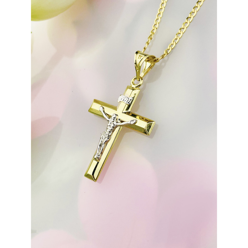 Goldanhänger Kettenanhänger Kreuz Jesus Christus Goldkreuz Bicolor Gelbgold 585er 14KT