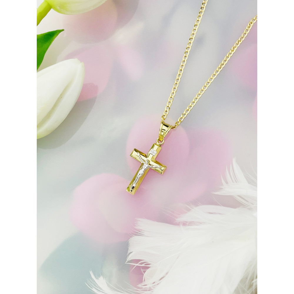 oldanhänger Kettenanhänger Kreuz Jesus Christus Goldkreuz Bicolor Gelbgold 585er 14KT