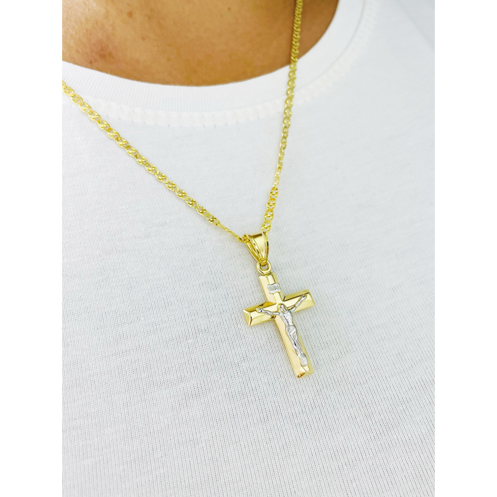 oldanhänger Kettenanhänger Kreuz Jesus Christus Goldkreuz Bicolor Gelbgold 585er 14KT