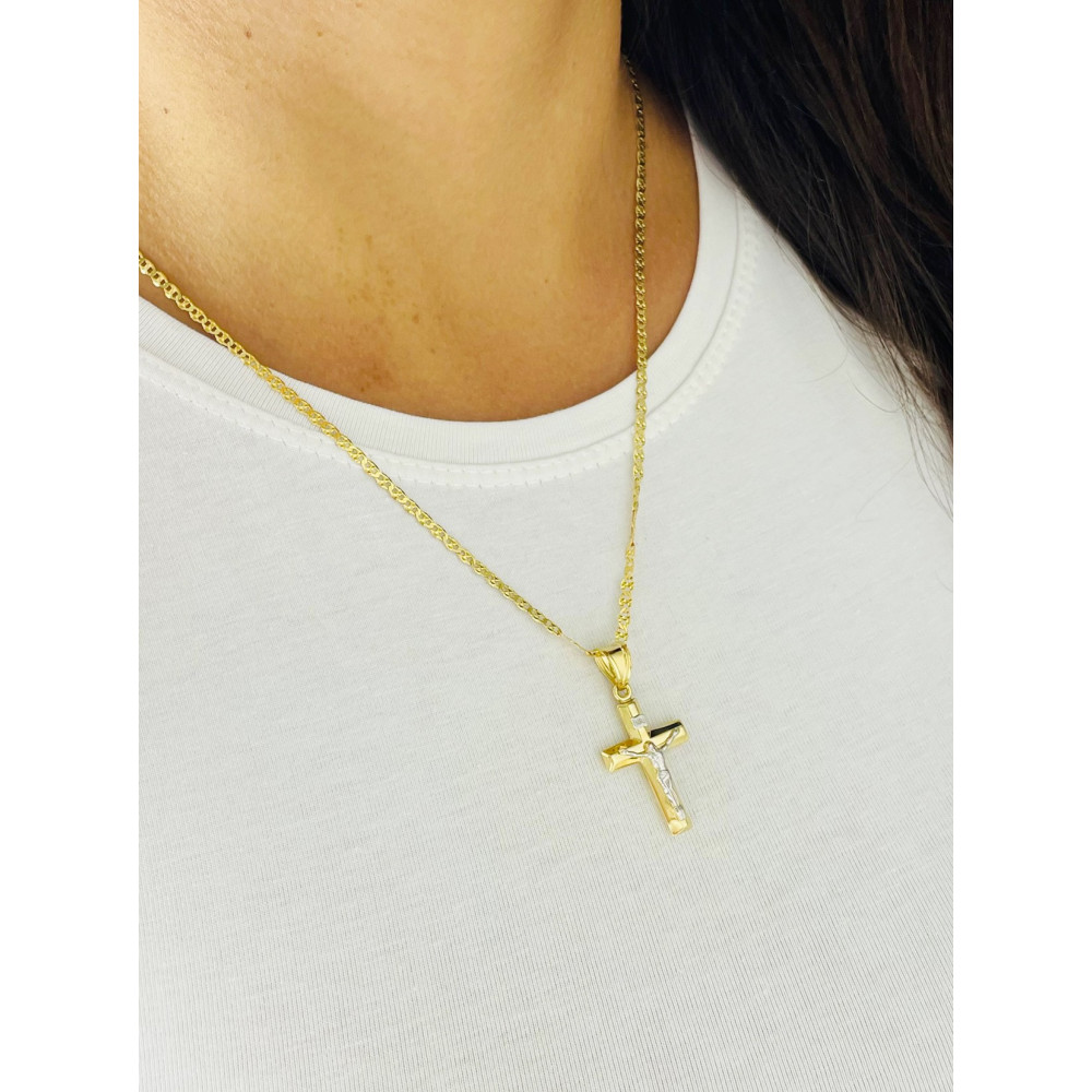 oldanhänger Kettenanhänger Kreuz Jesus Christus Goldkreuz Bicolor Gelbgold 585er 14KT