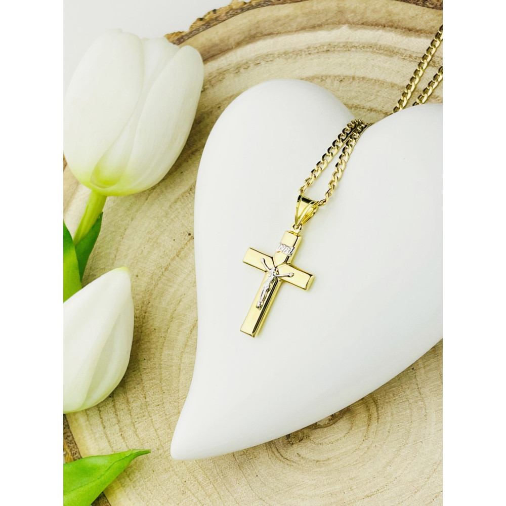 Goldanhänger Kettenanhänger Kreuz Jesus Christus Goldkreuz Bicolor Gelbgold 585er 14KT