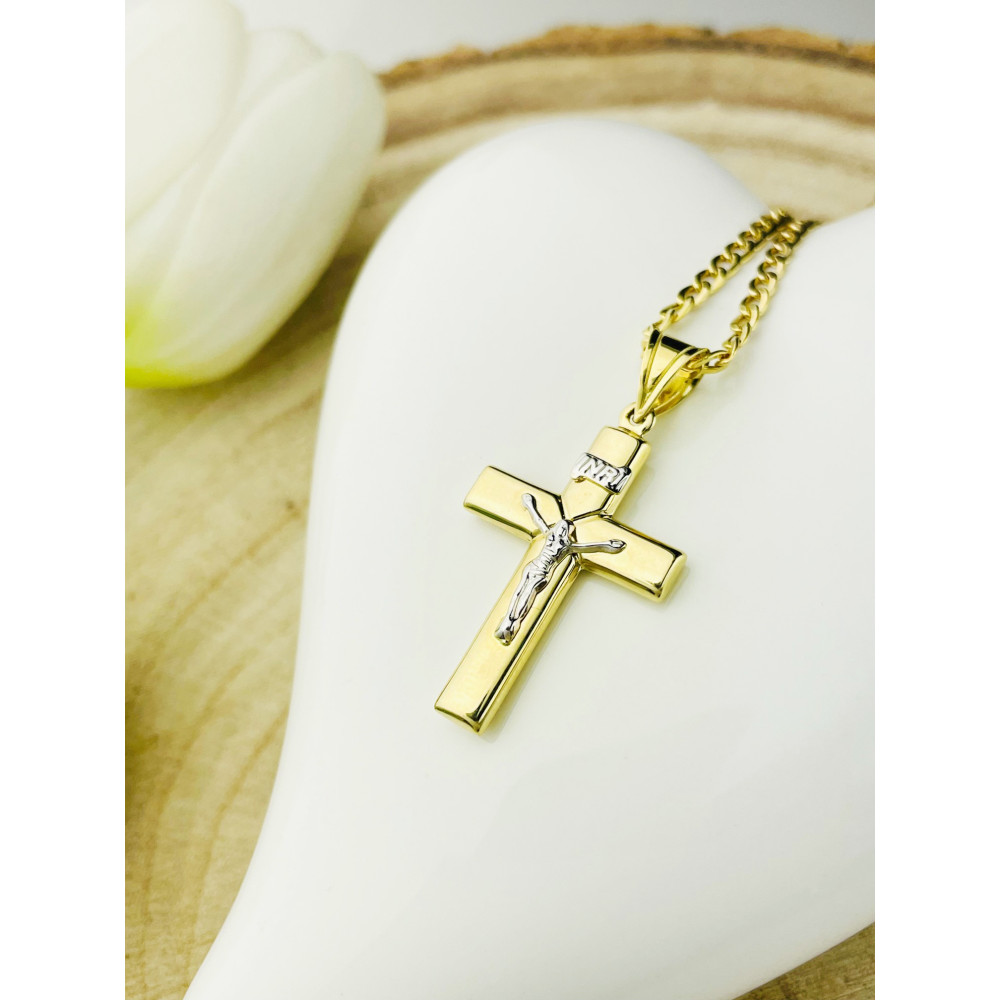 Goldanhänger Kettenanhänger Kreuz Jesus Christus Goldkreuz Bicolor Gelbgold 585er 14KT