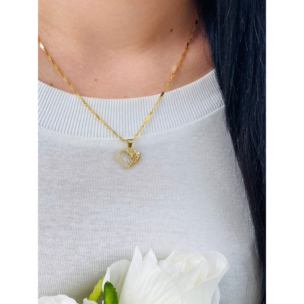 Złoty Medalik Zawieszka Matka Boska Madonna Serce