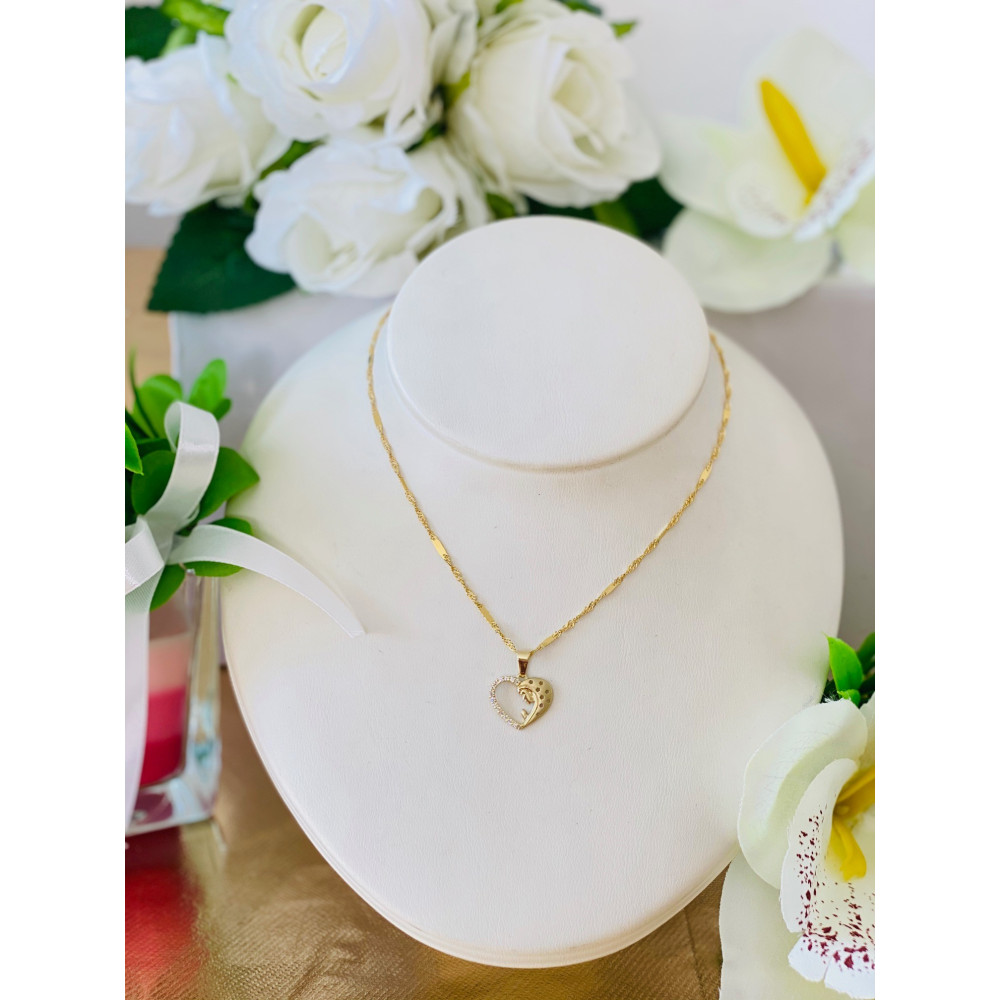 Złoty Medalik Zawieszka Matka Boska Madonna Serce