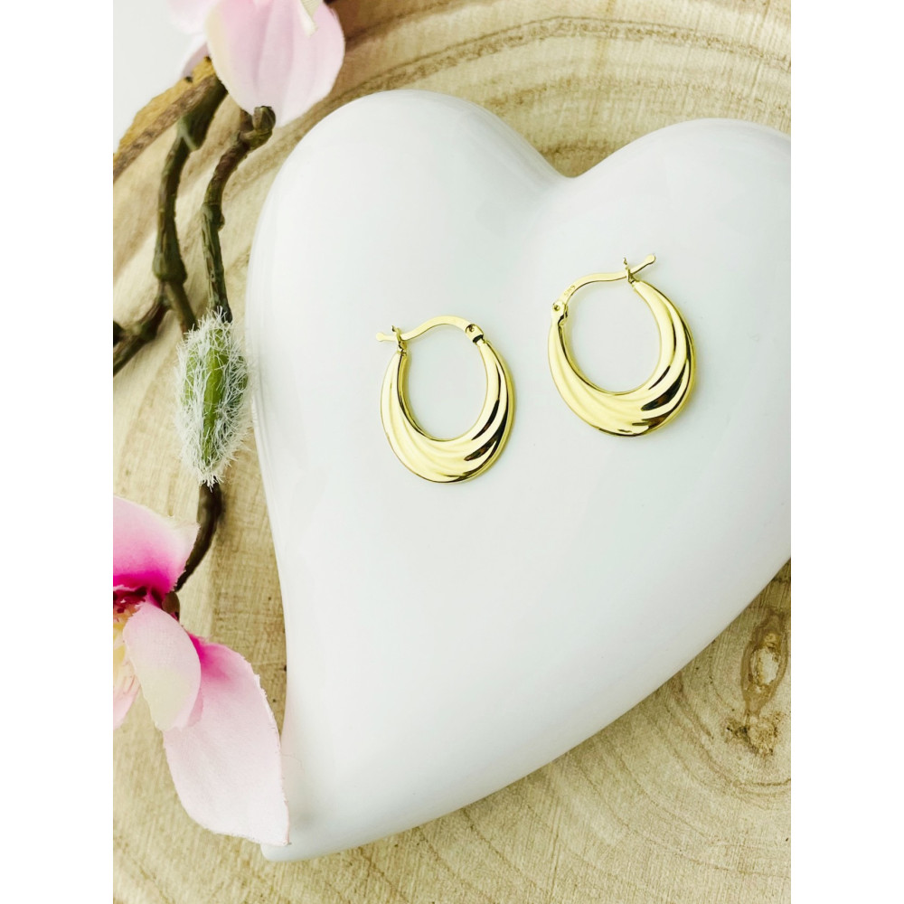 Złote kolczyki koła owalne fala polerowane