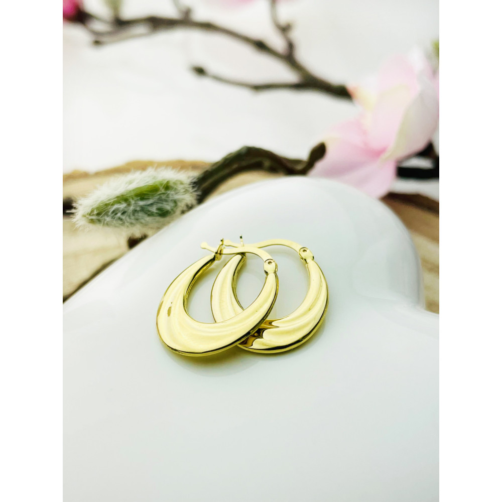 Złote kolczyki koła owalne fala polerowane