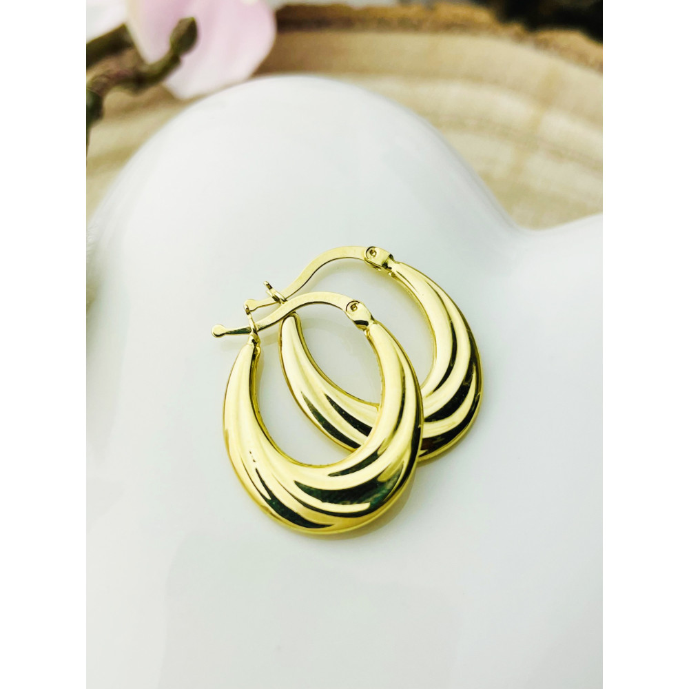 Welle Kreis Creolen Ohrringe Ohrhänger Ohrstecker Ohrschmuck Paar Gelbgold 585er 14KT