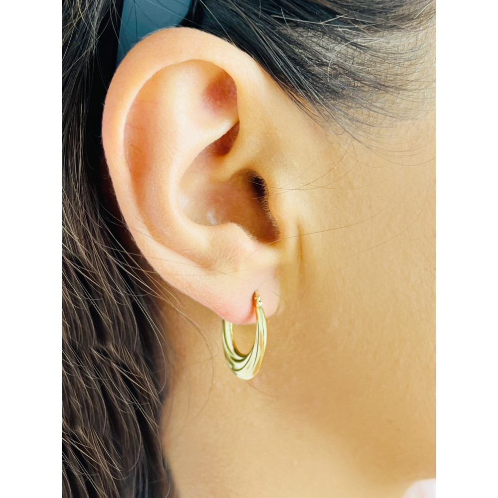 Złote kolczyki koła owalne fala polerowane