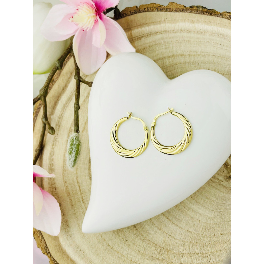 Welle Kreis Creolen Ohrringe Ohrhänger Ohrstecker Ohrschmuck Paar Gelbgold 585er 14KT