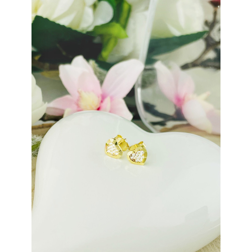 Herz Ohrringe Ohrhänger mit Zirkonia Ohrstecker Ohrschmuck Gelbgold Paar 585er 14KT