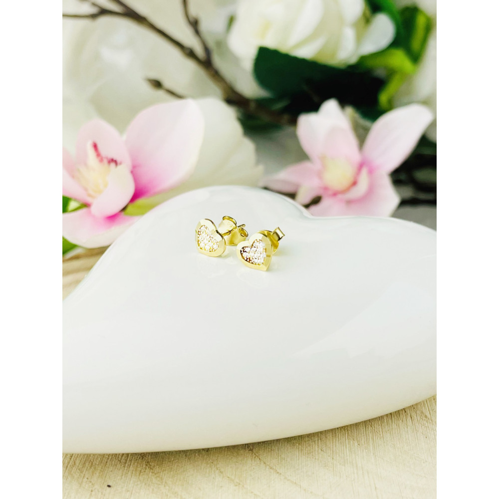 Herz Ohrringe Ohrhänger mit Zirkonia Ohrstecker Ohrschmuck Gelbgold Paar 585er 14KT