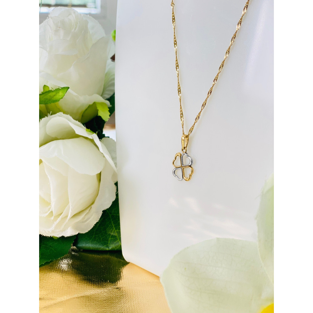 Złoty wisiorek zawieszka koniczynka