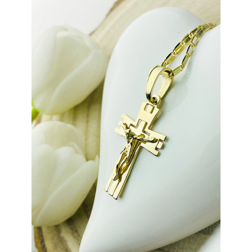 Goldanhänger Kettenanhänger Gold Anhänger Kreuz mit Jesus Goldkreuz Erstkommunion Gelbgold 585er 14KT