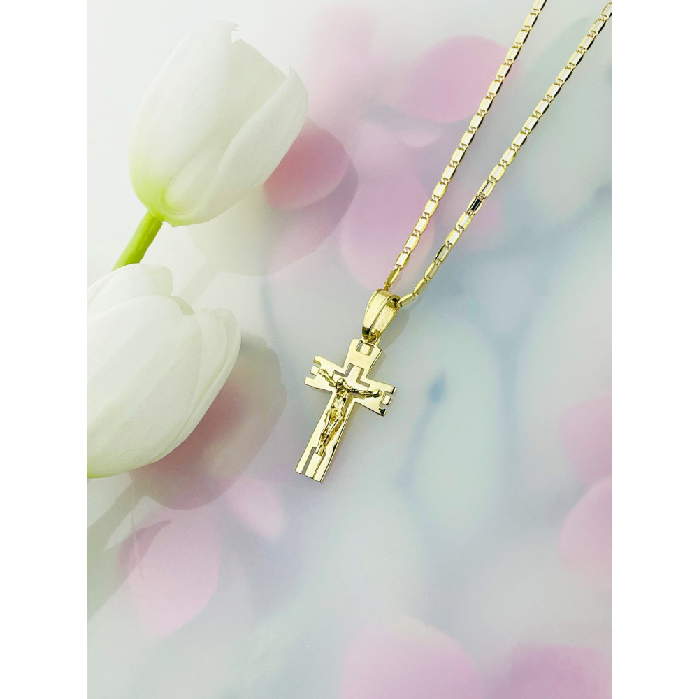 Goldanhänger Kettenanhänger Gold Anhänger Kreuz mit Jesus Goldkreuz Erstkommunion Gelbgold 585er 14KT