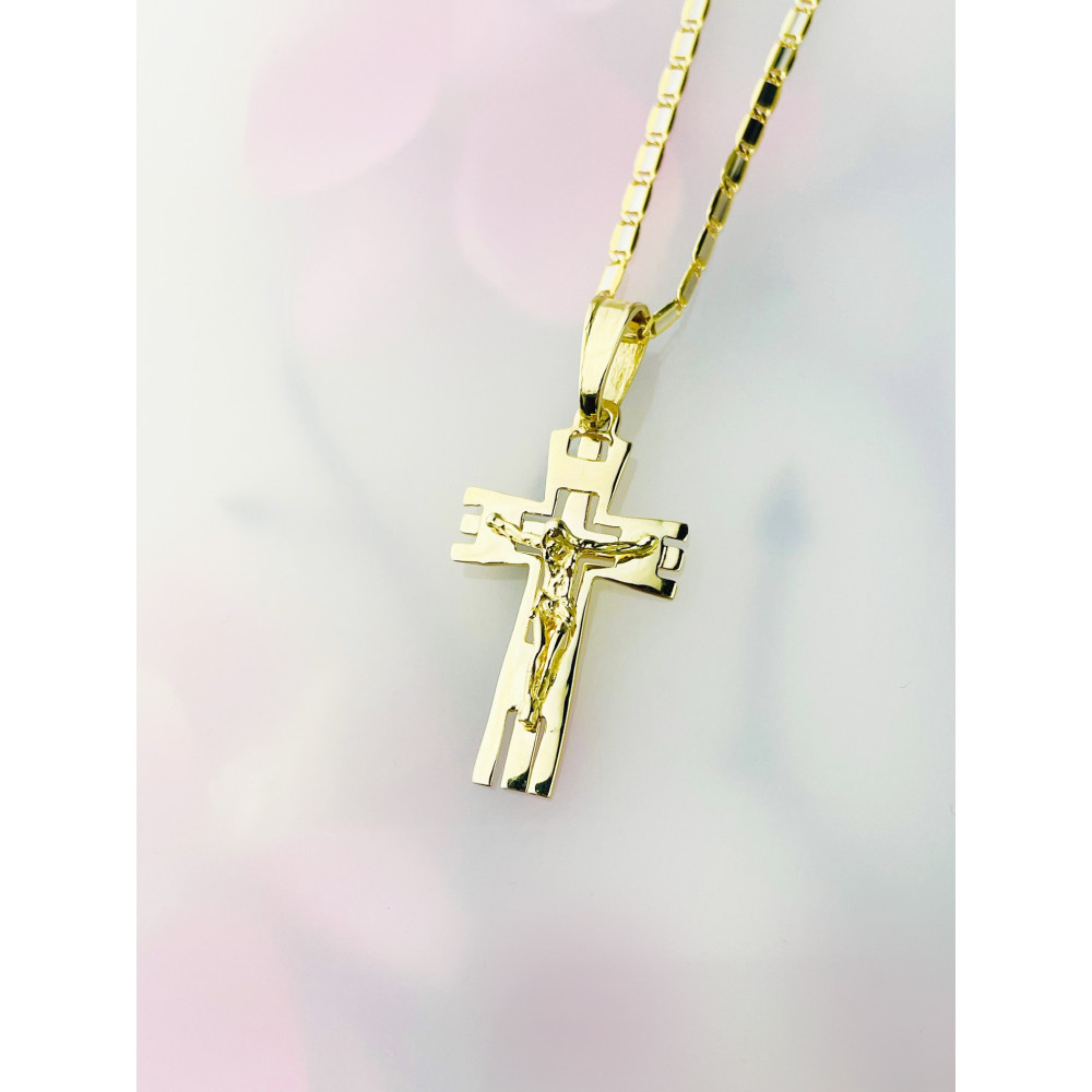 Goldanhänger Kettenanhänger Gold Anhänger Kreuz mit Jesus Goldkreuz Erstkommunion Gelbgold 585er 14KT