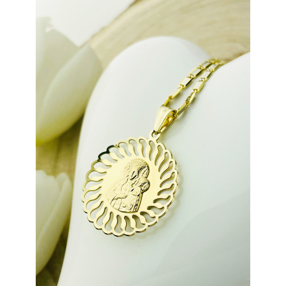 Złoty Medalik Zawieszka Matka Boska Częstochowska Chrzest Komunia