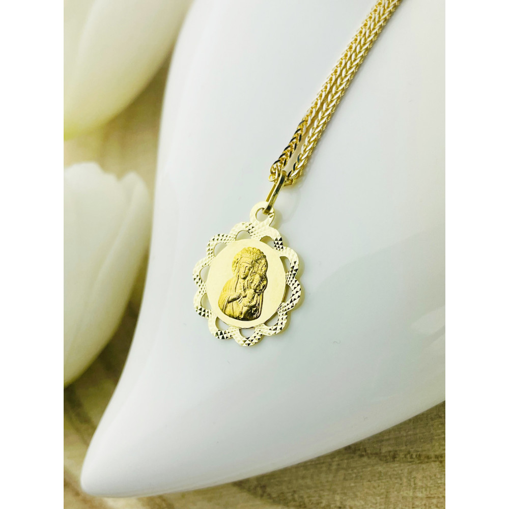 Złoty Medalik Zawieszka Matka Boska Częstochowska Chrzest Komunia