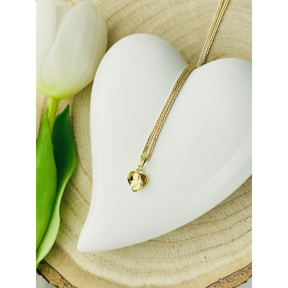 Herz Anhänger Madonna Maria mit Jesuskind Goldanhänger Erstkommunion Gold 585er 14KT