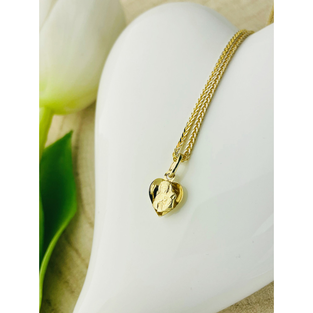 Herz Anhänger Madonna Maria mit Jesuskind Goldanhänger Erstkommunion Gold 585er 14KT