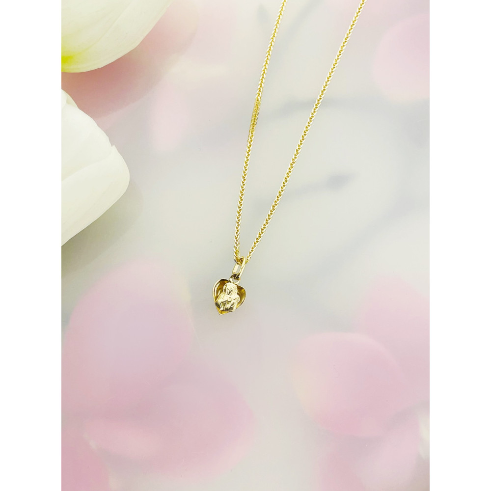 Złoty Medalik Zawieszka serce Matka Boska Częstochowska Komunia Chrzest